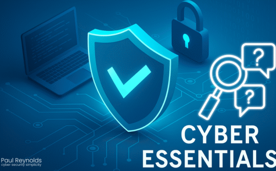 A high-quality digital illustration of a secure digital shield glowing in blue, representing Cyber Essentials certification. The shield is surrounded by network lines, locks, and data streams symbolising firewalls, malware protection, user access control, secure configuration, and patch management. This visually conveys how Cyber Essentials protects UK businesses against cyber threats.