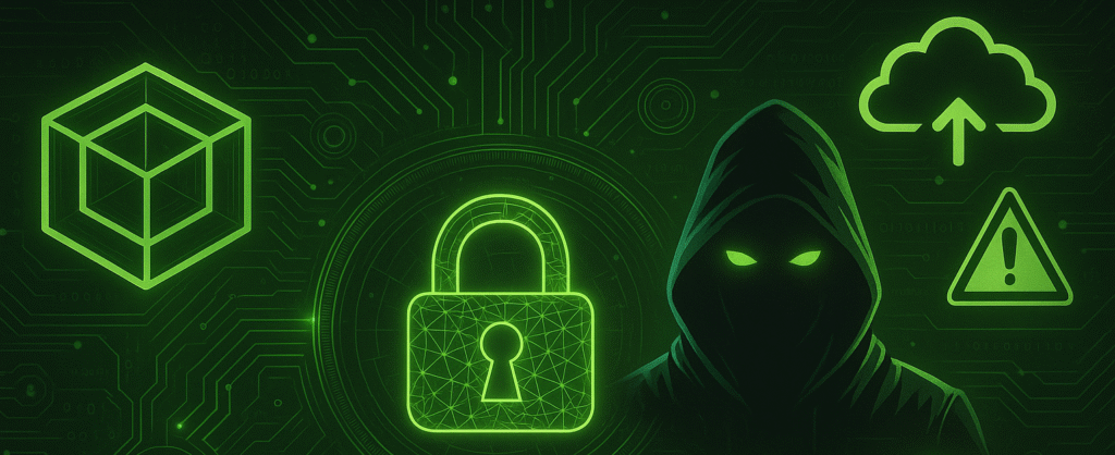 Cloaked hacker and neon green padlock representing ransomware defence and organisational resilience against cyber threats and data breaches.
