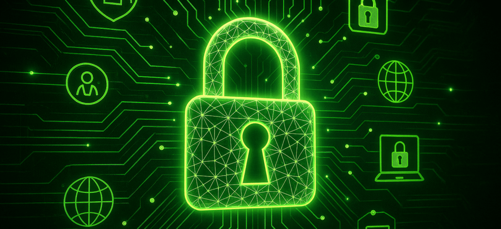 Ransomware Defence concept featuring neon green padlock symbolising immutable backups and secure data protection for modern organisations.